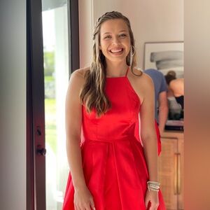 Red Satin Halter Fit-and-Flare Dress
